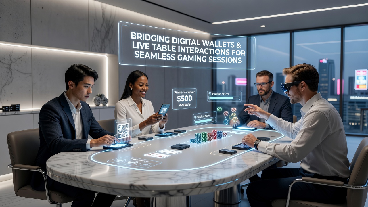 Live dealer at roulette table with overlaid digital wallet transaction confirmation