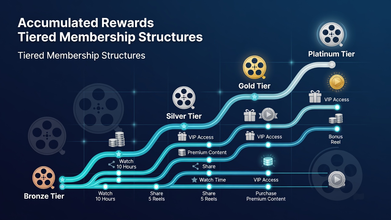 Infographic illustrating reward accumulation rates and tier upgrade timelines across different membership levels in reel gaming sites