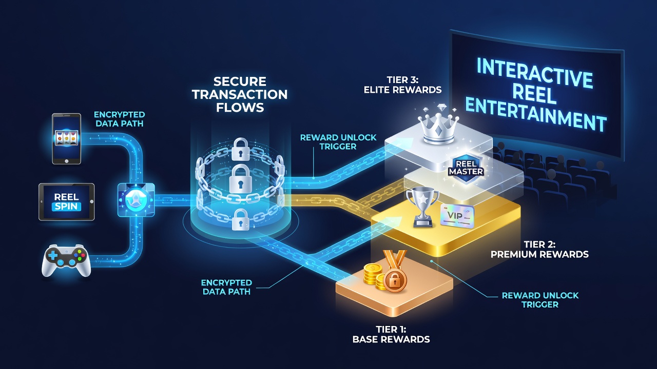 Flowchart illustrating how encrypted payments trigger tiered rewards in reel entertainment systems