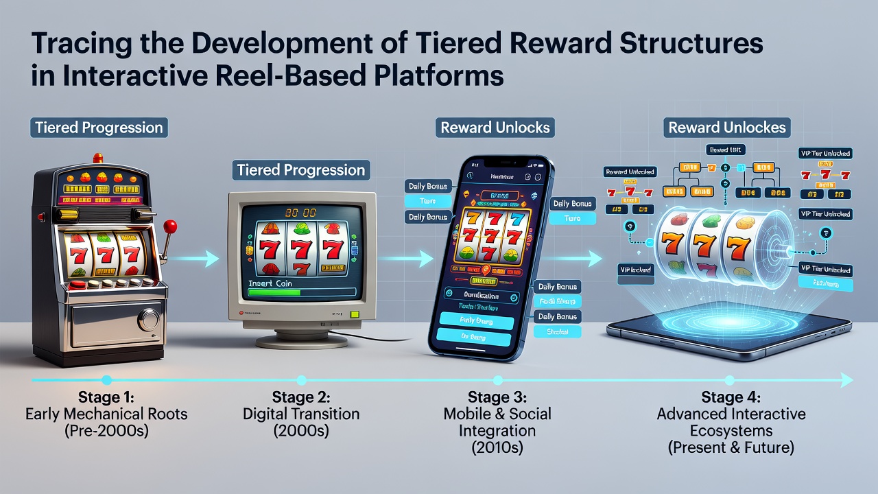 Screenshot of a modern tiered VIP dashboard displaying multiple reward levels with progress bars and exclusive benefits in a reel gaming interface